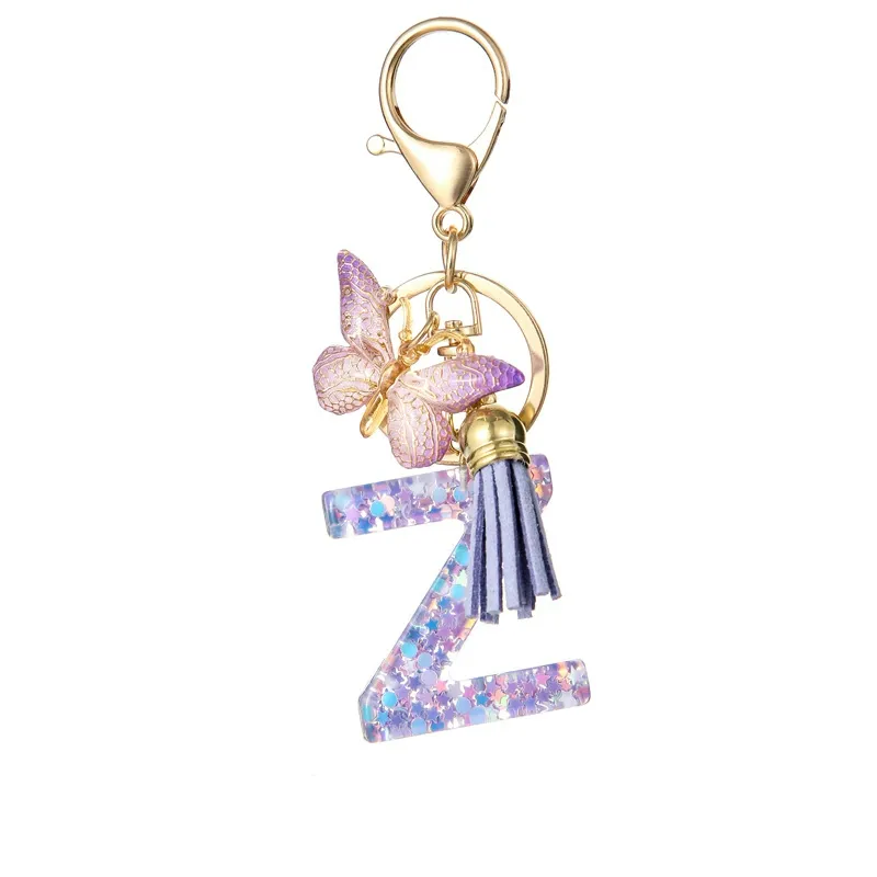Butterfly Letter Keychain Tassel Design Vibrant Durable Lightweight Gift