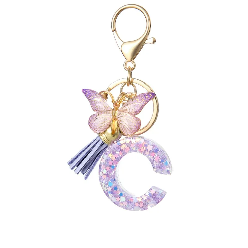 Butterfly Letter Keychain Tassel Design Vibrant Durable Lightweight Gift