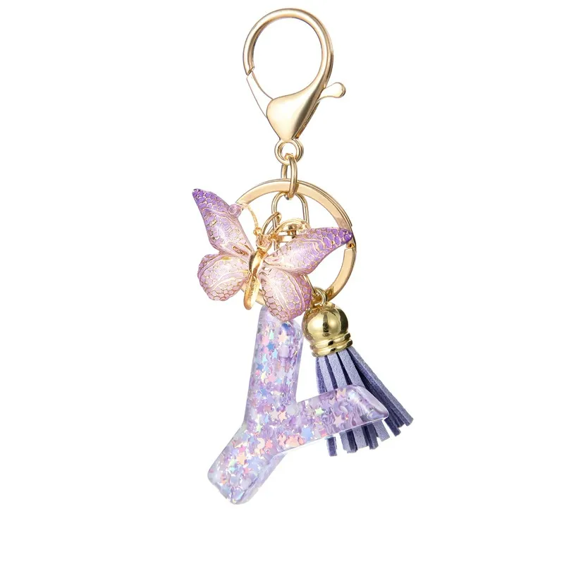 Butterfly Letter Keychain Tassel Design Vibrant Durable Lightweight Gift