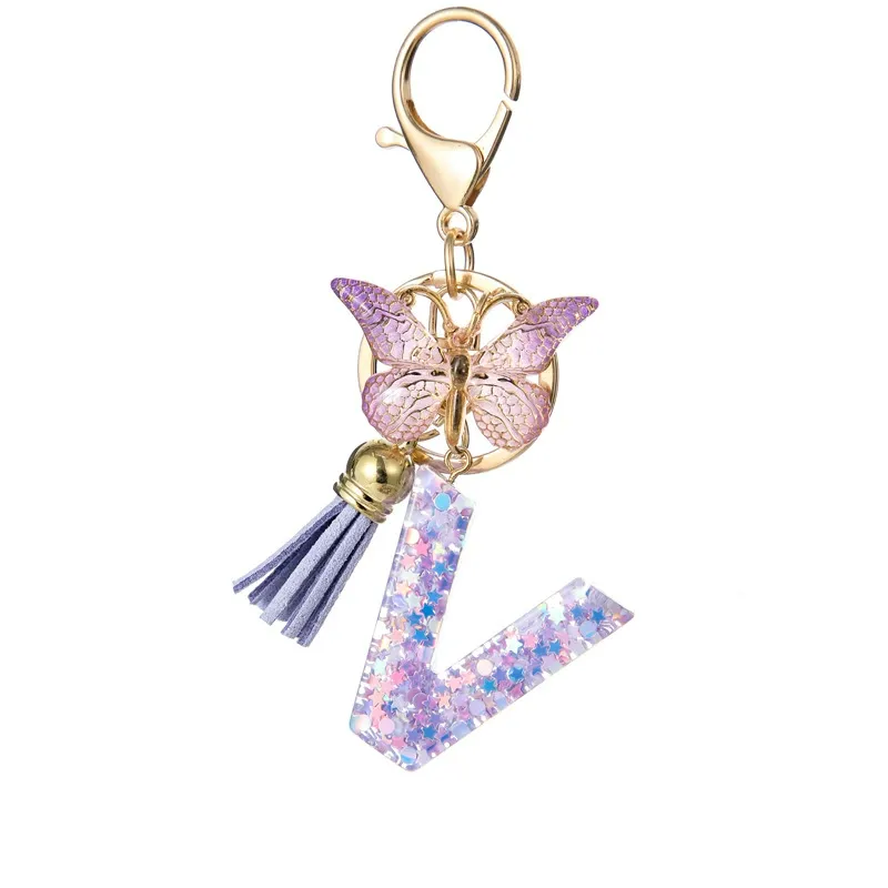 Butterfly Letter Keychain Tassel Design Vibrant Durable Lightweight Gift