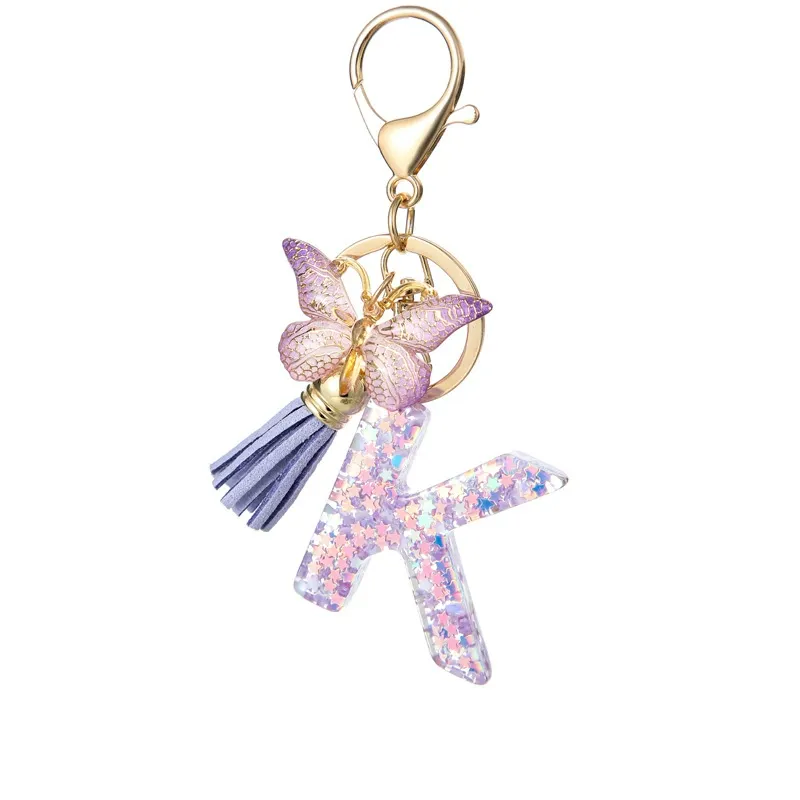 Butterfly Letter Keychain Tassel Design Vibrant Durable Lightweight Gift