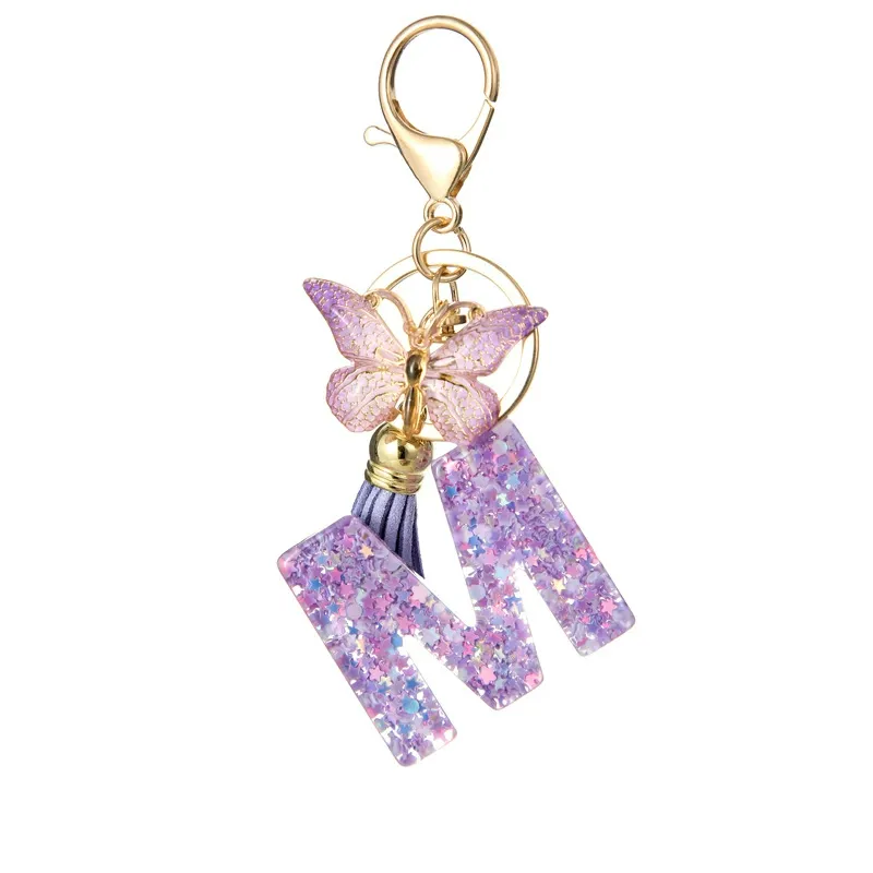 Butterfly Letter Keychain Tassel Design Vibrant Durable Lightweight Gift