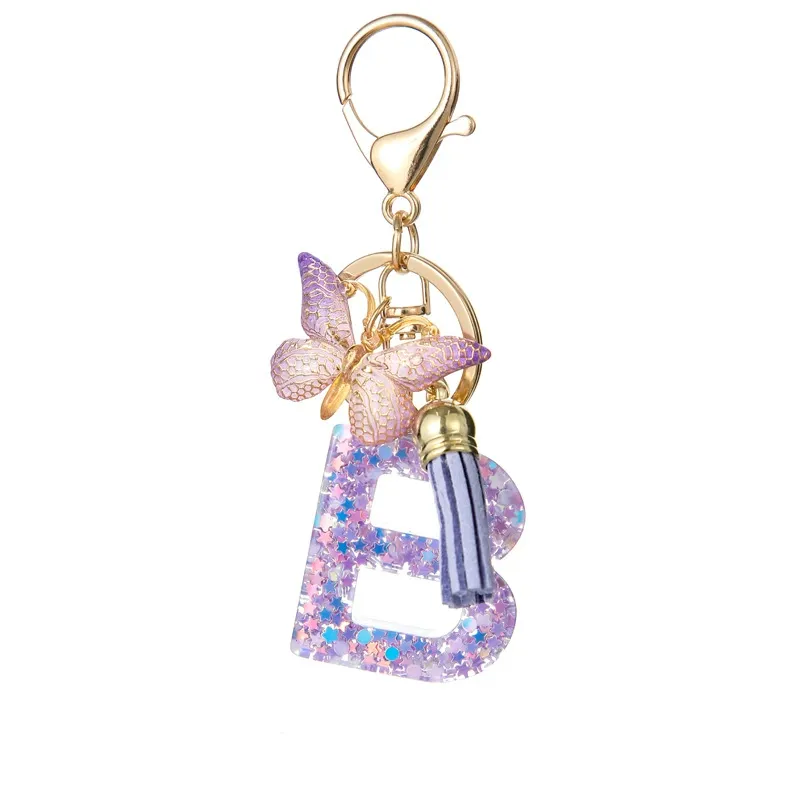 Butterfly Letter Keychain Tassel Design Vibrant Durable Lightweight Gift