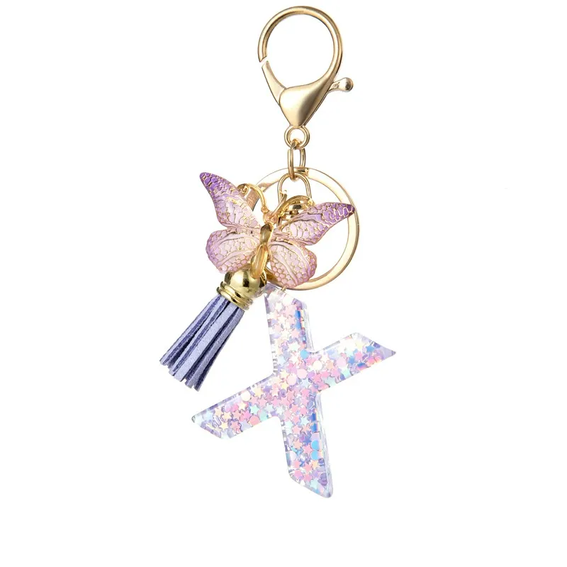 Butterfly Letter Keychain Tassel Design Vibrant Durable Lightweight Gift