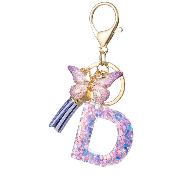 Butterfly Letter Keychain Tassel Design Vibrant Durable Lightweight Gift