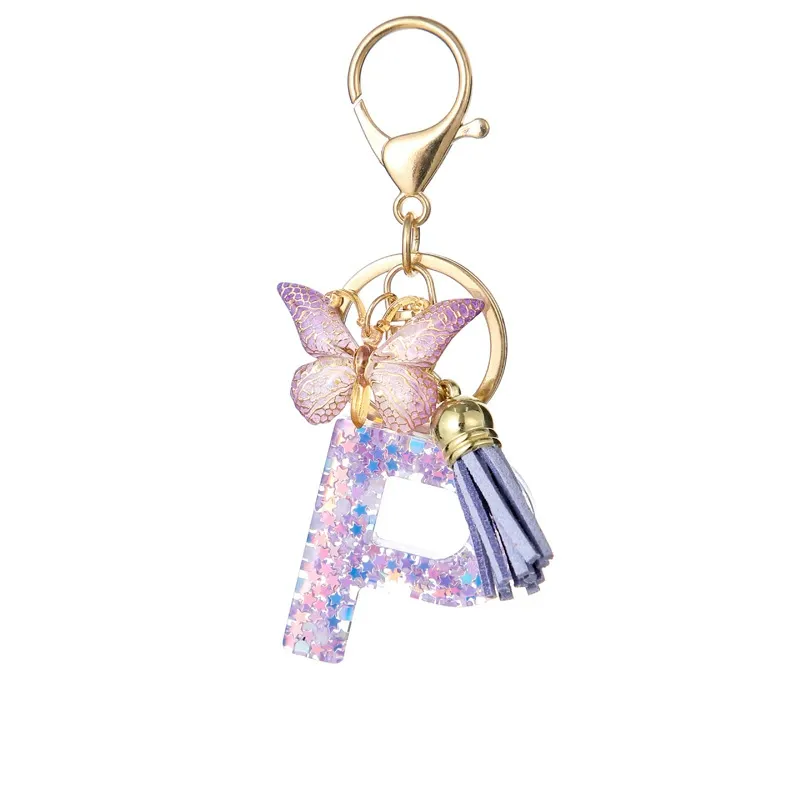 Butterfly Letter Keychain Tassel Design Vibrant Durable Lightweight Gift